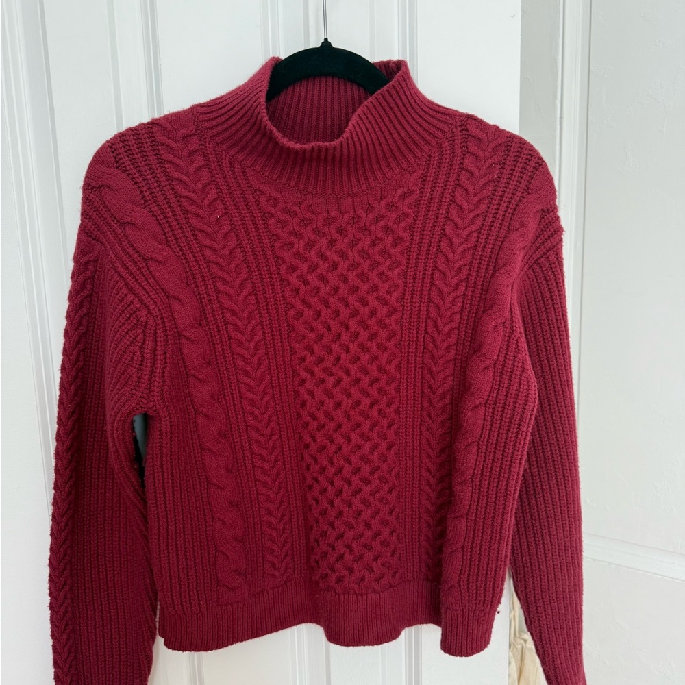 Banana Republic Red Cable-Knit Turtleneck Sweater